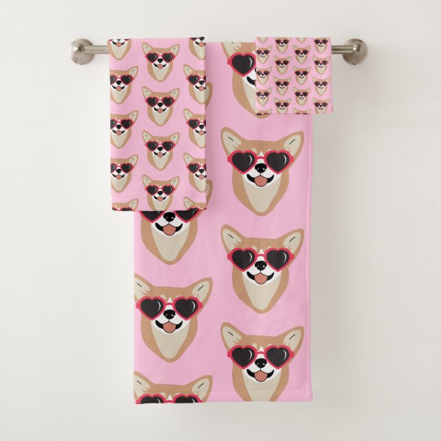 Conjunto De Toalhas Funny Pembroke Welsh Corgi Pink (Insitu)