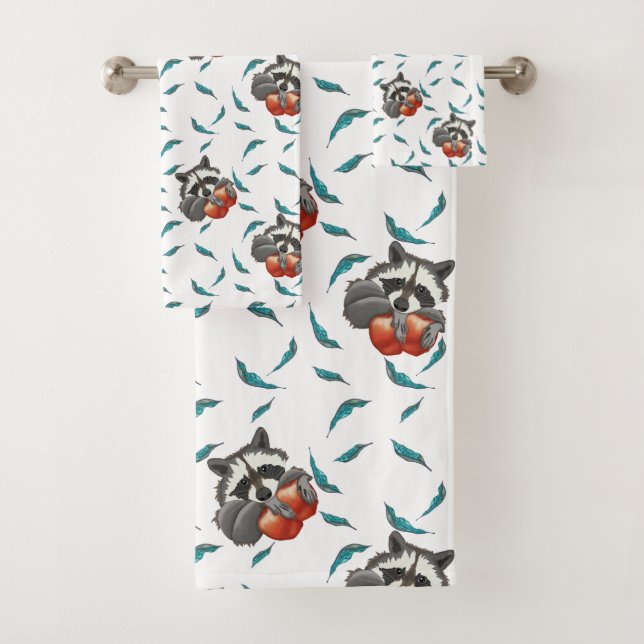 Conjunto De Toalhas Funny Raccoon com maçã Animais bonitos  (Insitu)