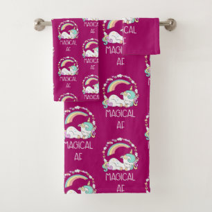 Conjunto De Toalhas Funny Unicorn dizendo magia AF