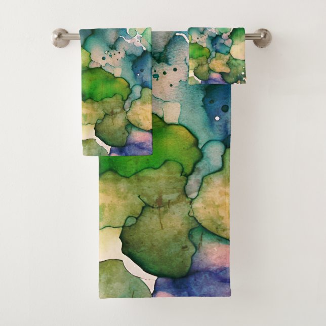 Conjunto De Toalhas Fusão de Aquarela Verde (Insitu)