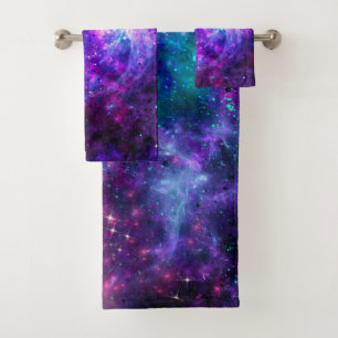 Conjunto De Toalhas Galáxia Espacial Roxa Espaço Cósmico Azul Turquesa