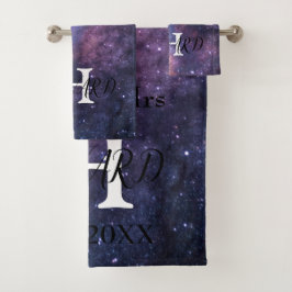 Conjunto De Toalhas Galáxias Modernas Stars Monograma Nome Novamente