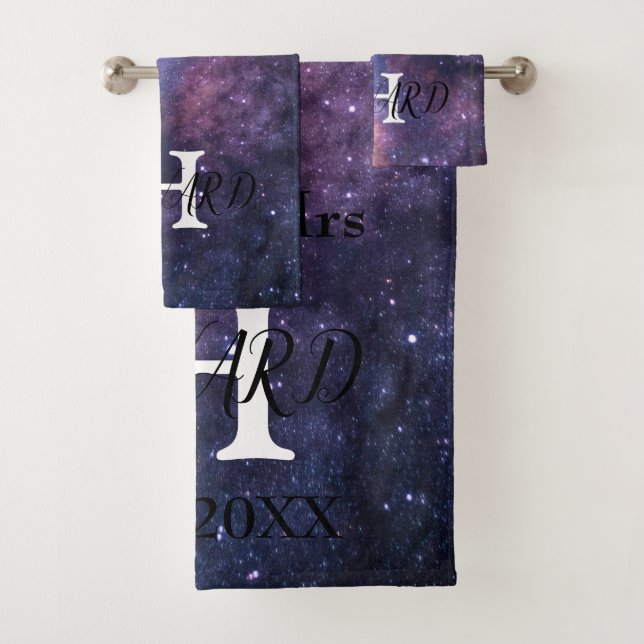 Conjunto De Toalhas Galáxias Modernas Stars Monograma Nome Novamente (Insitu)