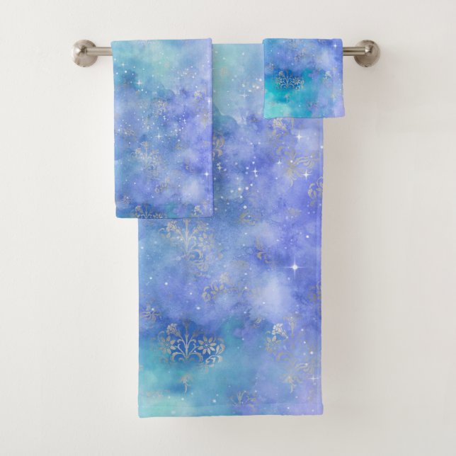 Conjunto De Toalhas Galaxy Night Sky Abstrato Purple Blue (Insitu)