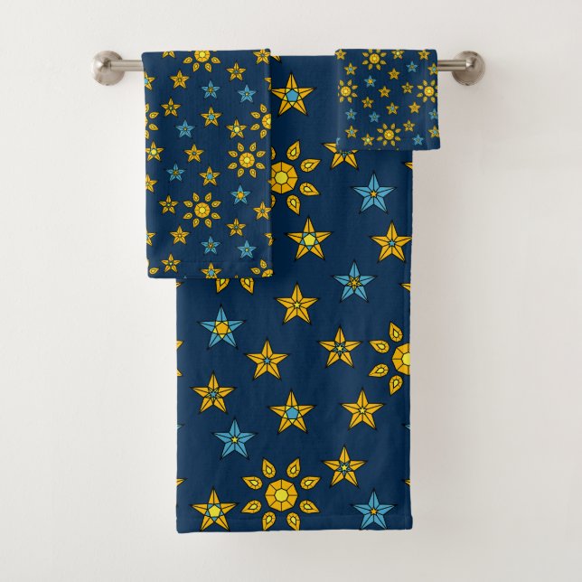 Conjunto De Toalhas Galaxy Orange e Blue Sun e Stars Gems Padrão (Insitu)