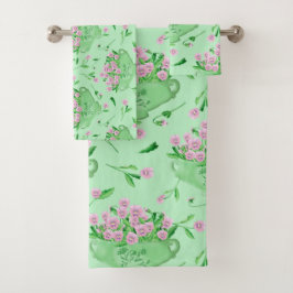 Conjunto De Toalhas Galeria verde pansias vermelhas e fundo