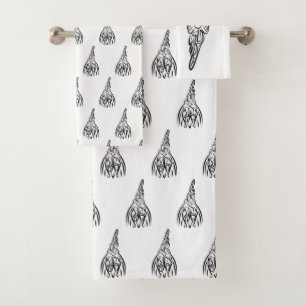 Conjunto De Toalhas Galo Tribal Negro e Branco