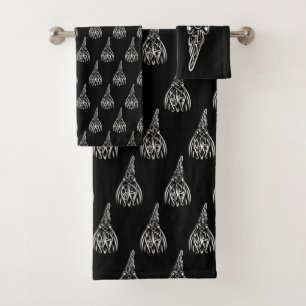 Conjunto De Toalhas Galo Tribal Negro e Branco