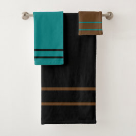Conjunto De Toalhas Gamas Geométricas do Preto Verde Teal
