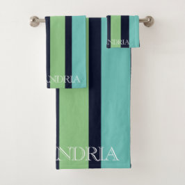 Conjunto De Toalhas Gamas Verticais Em Verde, Marinho E Teal