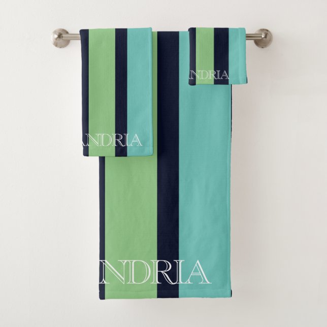 Conjunto De Toalhas Gamas Verticais Em Verde, Marinho E Teal (Insitu)