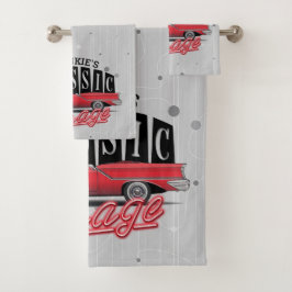 Conjunto De Toalhas Garagem Clássica do Carro Faux Neon 1950