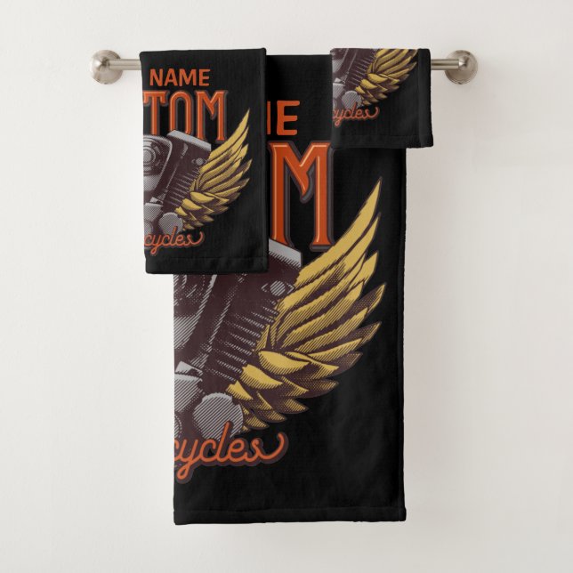 Conjunto De Toalhas Garagem Personalizada de Eagle Wings Biker (Insitu)