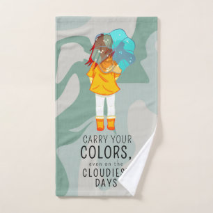 Conjunto De Toalhas Garota com guarda-chuva em citação positiva de ven