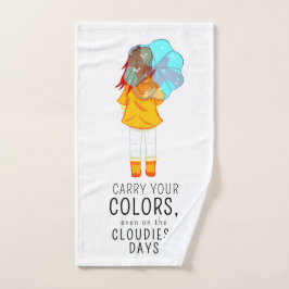 Conjunto De Toalhas Garota com guarda-chuva em citação positiva de ven