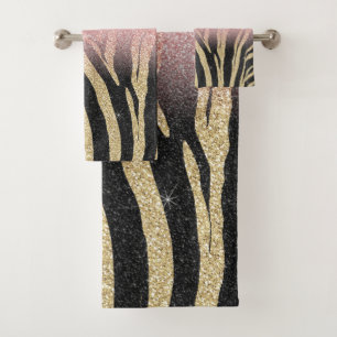 Conjunto De Toalhas Garota Rosa com brilho Dourado brilha em preto-zeb