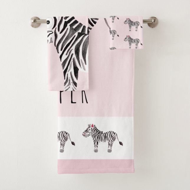 Conjunto De Toalhas Garota rosa, zebra Safari Baby Kids (Insitu)