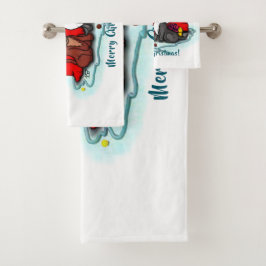 Conjunto De Toalhas Gatinho e puppy, XMas feliz