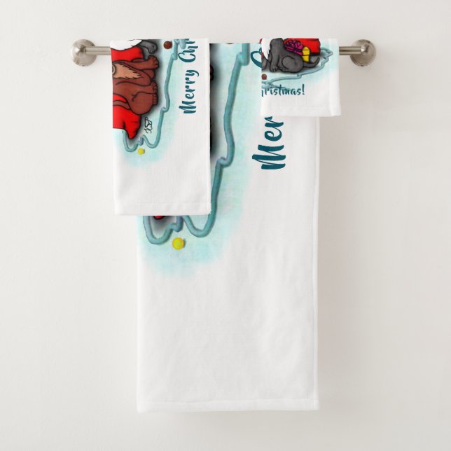 Conjunto De Toalhas Gatinho e puppy, XMas feliz (Insitu)