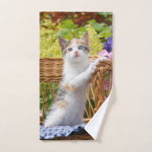 Conjunto De Toalhas Gatinho Gato Nosy Bonito num Jardim Flor -