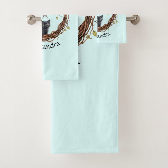 Conjunto De Toalhas Gatinho Preto Bonito Observando uma Estrela (Insitu)