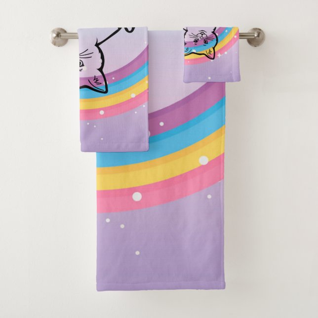 Conjunto De Toalhas gatinho sob um arco-íris (Insitu)