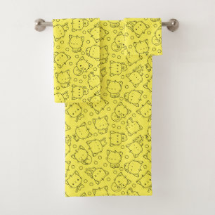 Conjunto De Toalhas Gatinhos e bolinhas em preto e amarelo