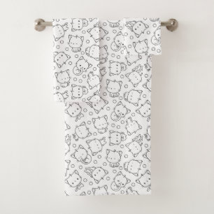 Conjunto De Toalhas Gatinhos e bolinhas em preto e branco