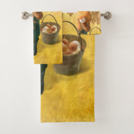 Conjunto De Toalhas Gato Adorável com Hen na Fazenda