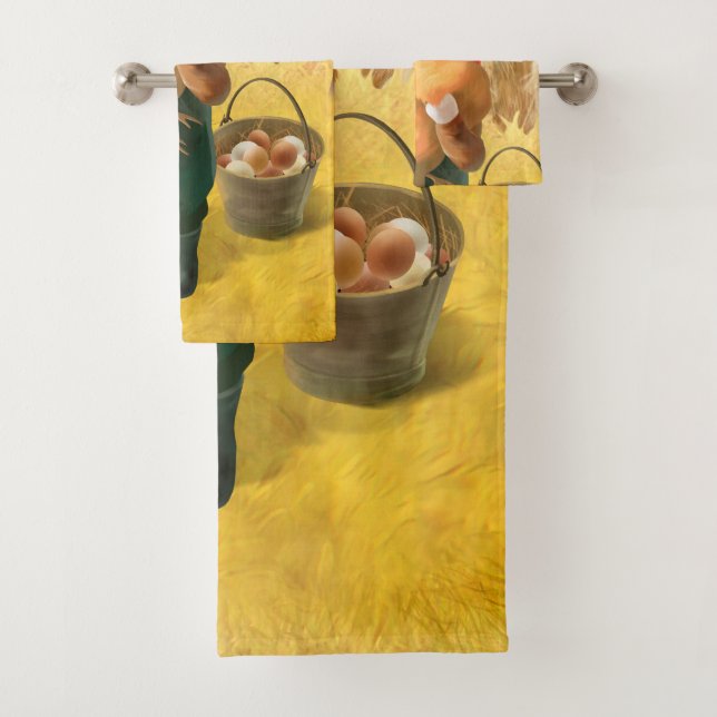 Conjunto De Toalhas Gato Adorável com Hen na Fazenda (Insitu)