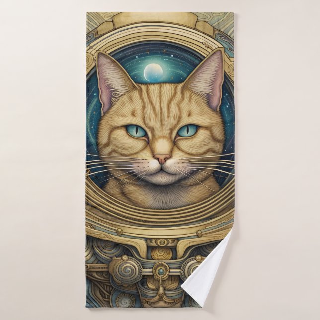 Conjunto De Toalhas Gato astronauta e arte ciberpunk (Toalha de Banho)