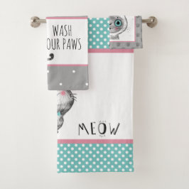 Conjunto De Toalhas Gato bonito, Borboletas, Bolinhas