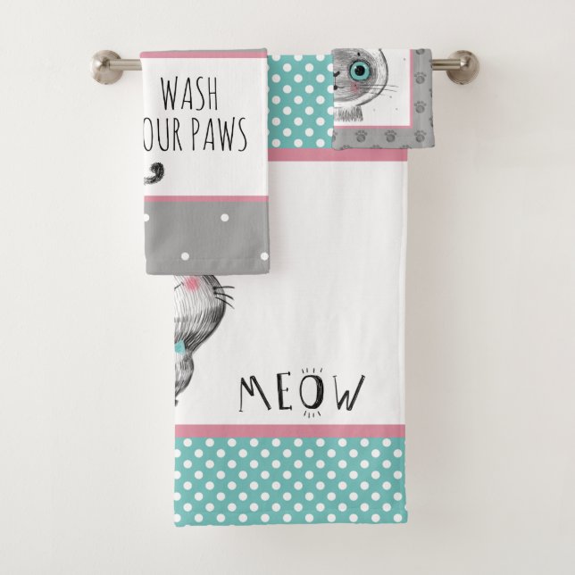 Conjunto De Toalhas Gato bonito, Borboletas, Bolinhas (Insitu)