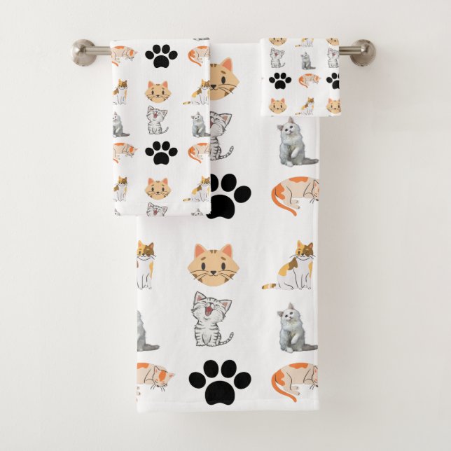 Conjunto De Toalhas Gato bonito por toda a impressão (Insitu)