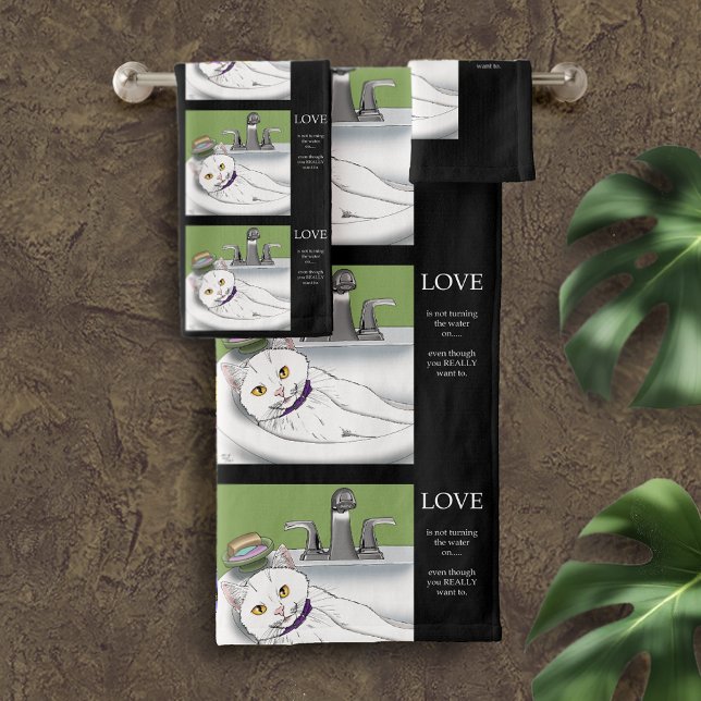 Conjunto De Toalhas Gato Branco Com Dissipador De Banho (Criador carregado)