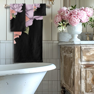 Conjunto De Toalhas Gato Branco Floral Pastel Botânico Romântico Preto