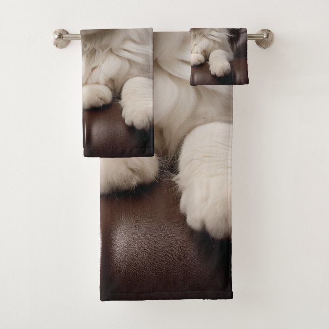 Conjunto De Toalhas Gato branco majestoso (Insitu)