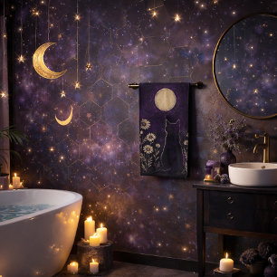 Conjunto De Toalhas Gato Celestial Floral Roxo