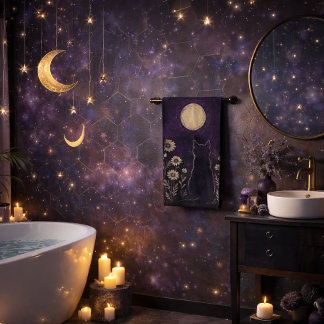 Conjunto De Toalhas Gato Celestial Floral Roxo