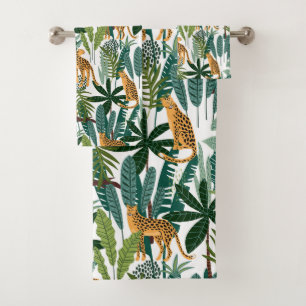 Conjunto De Toalhas Gato-da-selva e padrão das folhas