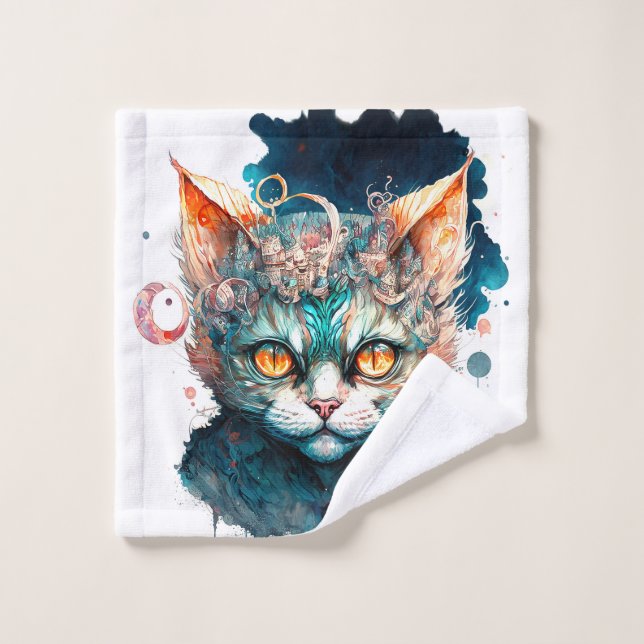 Conjunto De Toalhas Gato de aquarela no estilo steampunk (Pano de lavar)