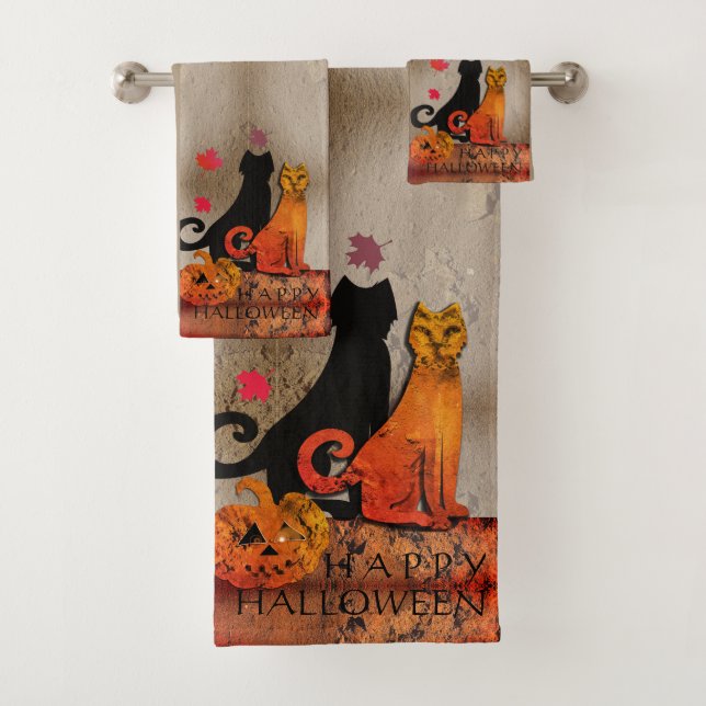 Conjunto De Toalhas Gato de Gatinhos de Halloween (Insitu)