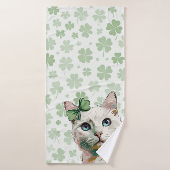 Conjunto De Toalhas Gato de Shamrock com olhos azuis (Toalha de Banho)