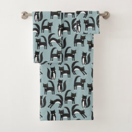 Conjunto De Toalhas Gato de Smoking Preto e Branco Padrão