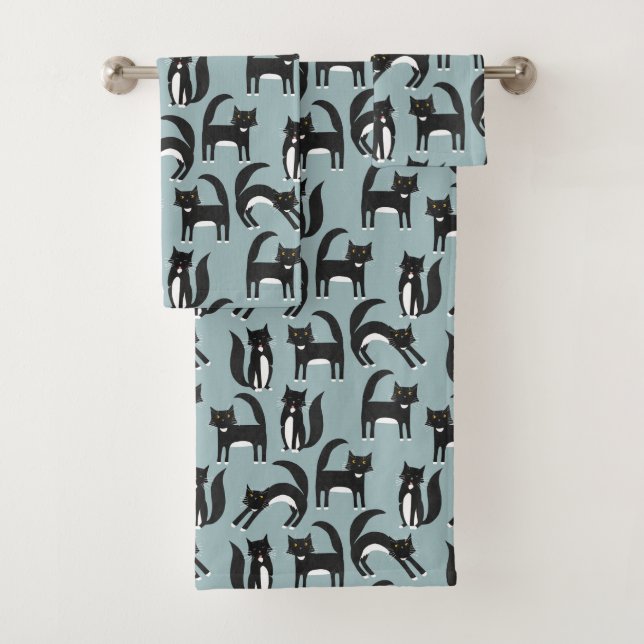 Conjunto De Toalhas Gato de Smoking Preto e Branco Padrão (Insitu)