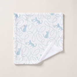 Conjunto De Toalhas Gato Divertido e Padrão de Bola de Lã Azul Claro