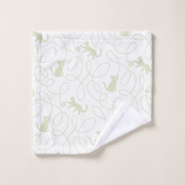 Conjunto De Toalhas Gato Divertido e Padrão de Bola de Linha Verde Sag