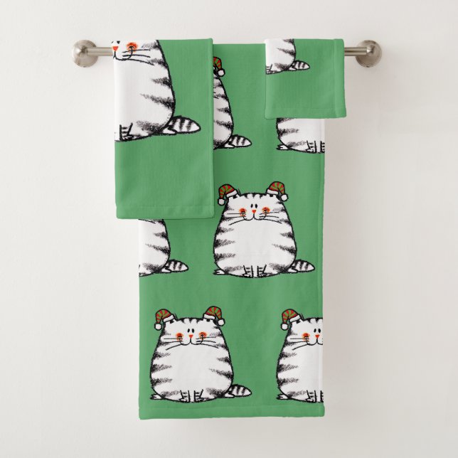 Conjunto De Toalhas Gato Fofo e Gorducho com Dois Chapéus de Natal (Insitu)