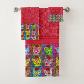 Conjunto De Toalhas Gato Fofo Natal Colorido