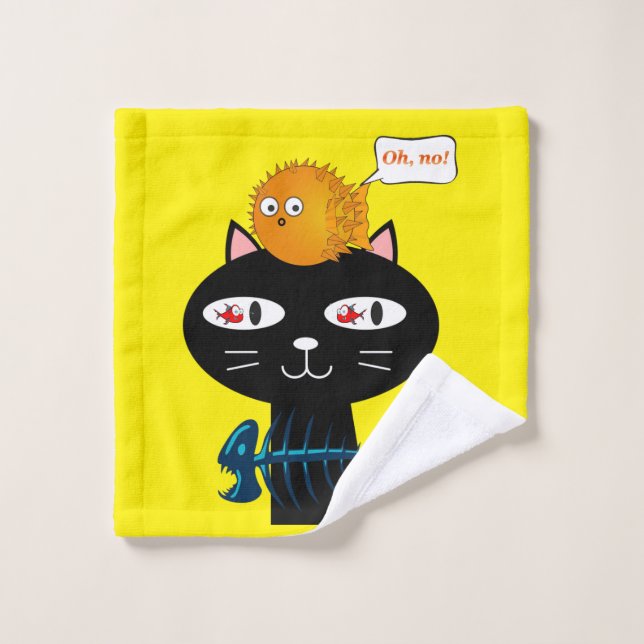 Conjunto De Toalhas Gato Gatinho Peixe Amarelo Torneiras (Pano de lavar)